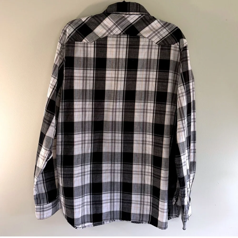 Levis Mens XL Modern Western Pearl Snap Front Plaid Shirt Cowboy Vintage Style